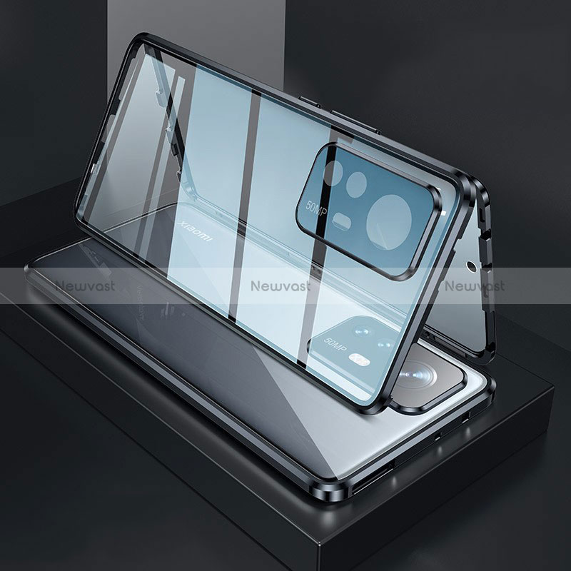 Luxury Aluminum Metal Frame Mirror Cover Case 360 Degrees P01 for Xiaomi Redmi Note 12S Black