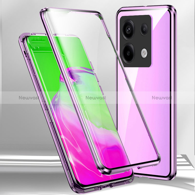 Luxury Aluminum Metal Frame Mirror Cover Case 360 Degrees P01 for Xiaomi Redmi Note 13 Pro 5G Purple