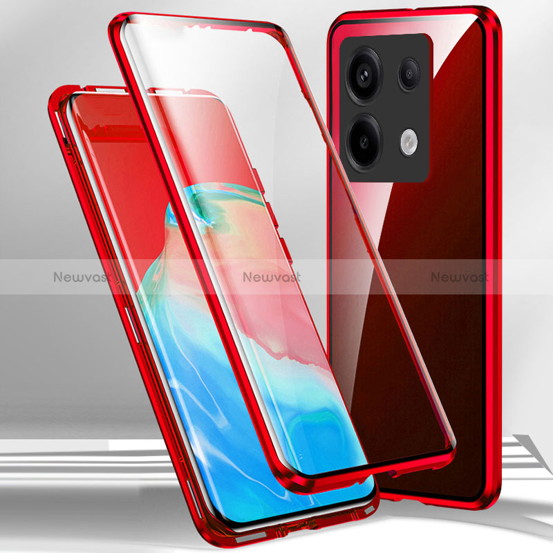 Luxury Aluminum Metal Frame Mirror Cover Case 360 Degrees P01 for Xiaomi Redmi Note 13 Pro 5G Red