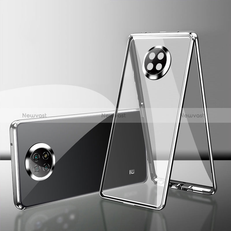 Luxury Aluminum Metal Frame Mirror Cover Case 360 Degrees P01 for Xiaomi Redmi Note 9 5G Silver