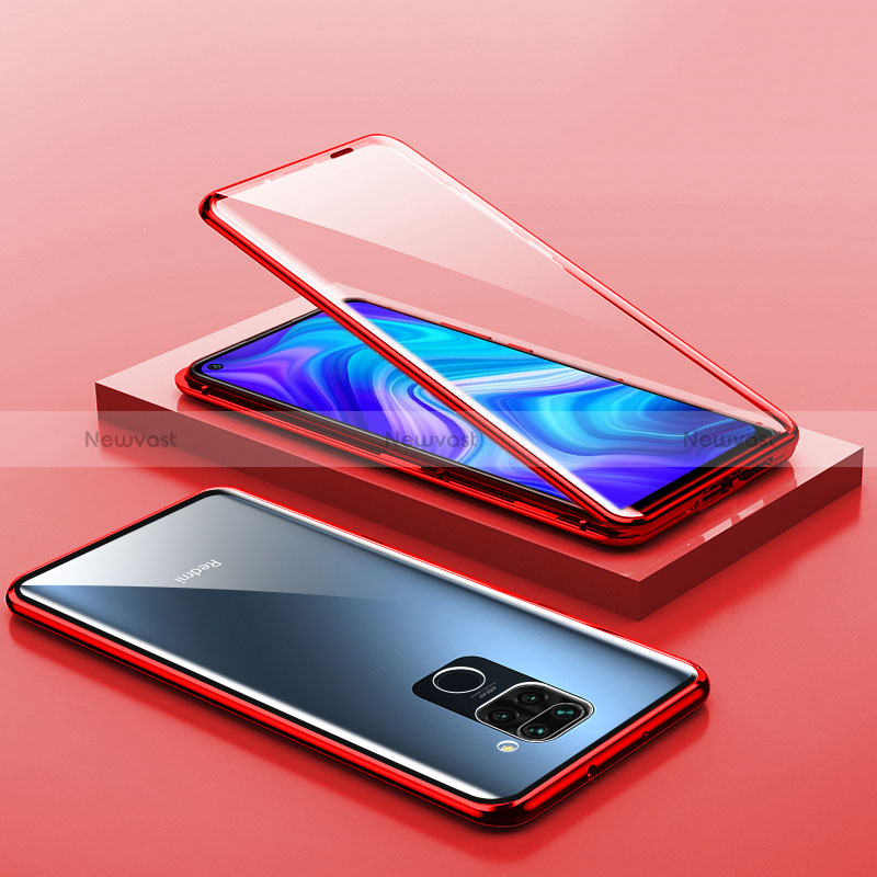 Luxury Aluminum Metal Frame Mirror Cover Case 360 Degrees P01 for Xiaomi Redmi Note 9 Red