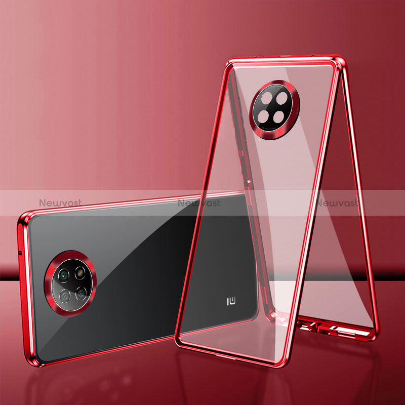 Luxury Aluminum Metal Frame Mirror Cover Case 360 Degrees P01 for Xiaomi Redmi Note 9T 5G Red