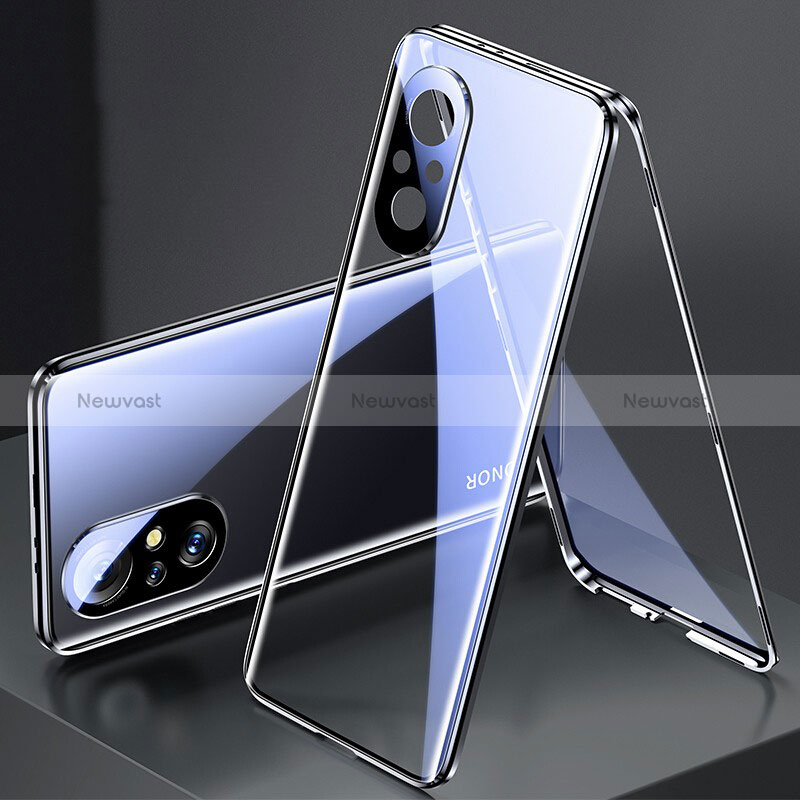 Luxury Aluminum Metal Frame Mirror Cover Case 360 Degrees P02 for Huawei Honor 50 SE 5G Black