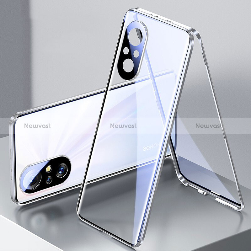 Luxury Aluminum Metal Frame Mirror Cover Case 360 Degrees P02 for Huawei Honor 50 SE 5G Silver