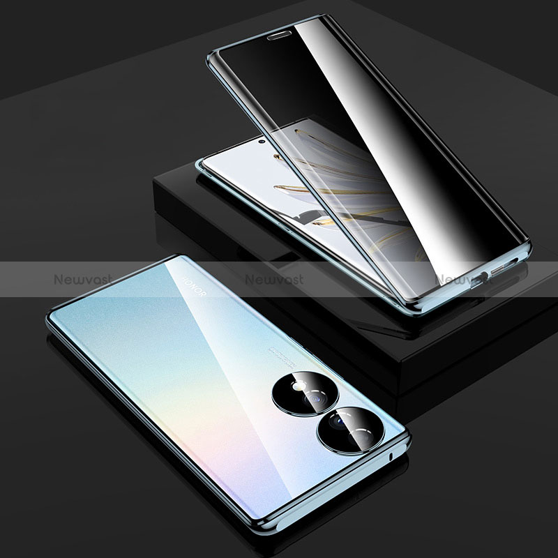 Luxury Aluminum Metal Frame Mirror Cover Case 360 Degrees P02 for Huawei Honor 70 5G