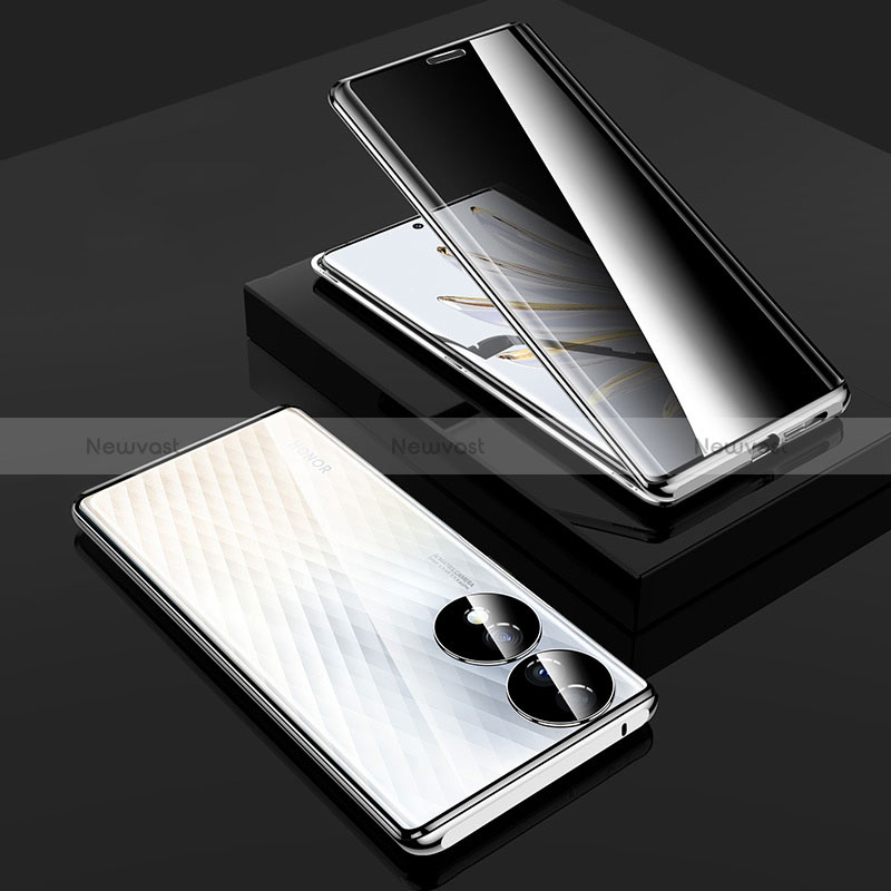 Luxury Aluminum Metal Frame Mirror Cover Case 360 Degrees P02 for Huawei Honor 70 5G