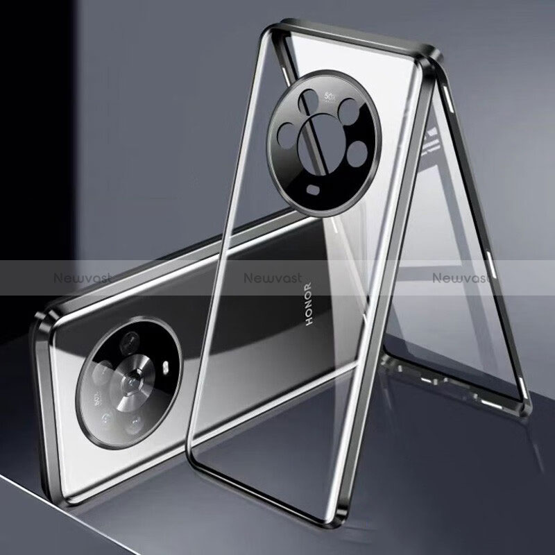 Luxury Aluminum Metal Frame Mirror Cover Case 360 Degrees P02 for Huawei Honor Magic4 5G Black