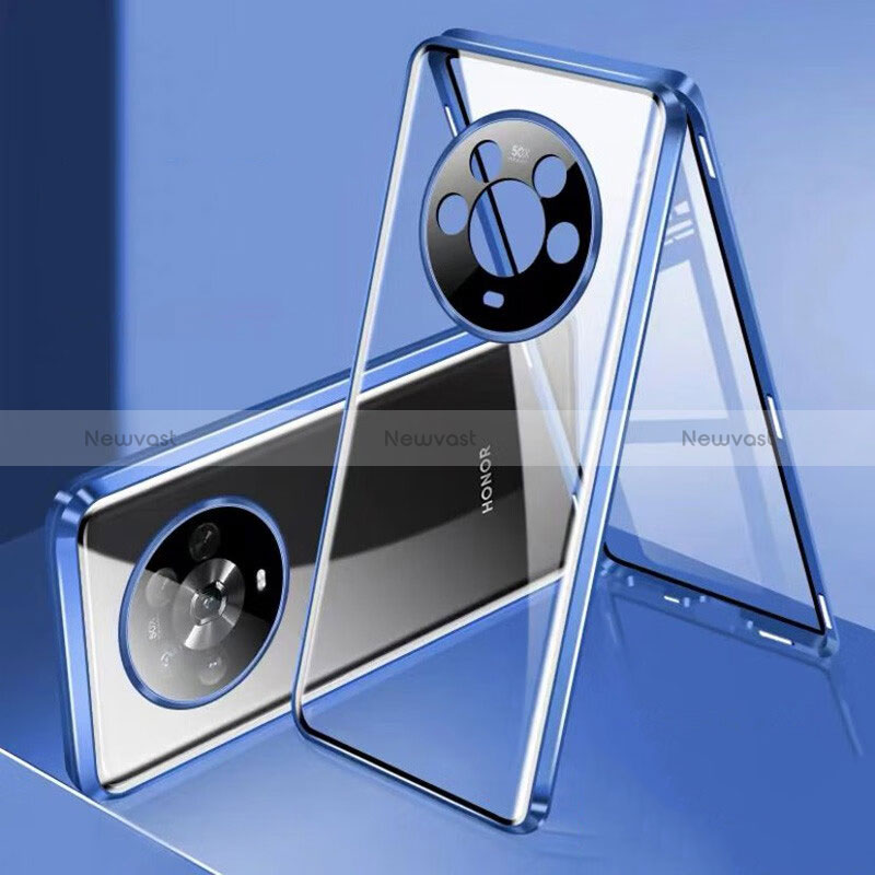 Luxury Aluminum Metal Frame Mirror Cover Case 360 Degrees P02 for Huawei Honor Magic4 5G Blue