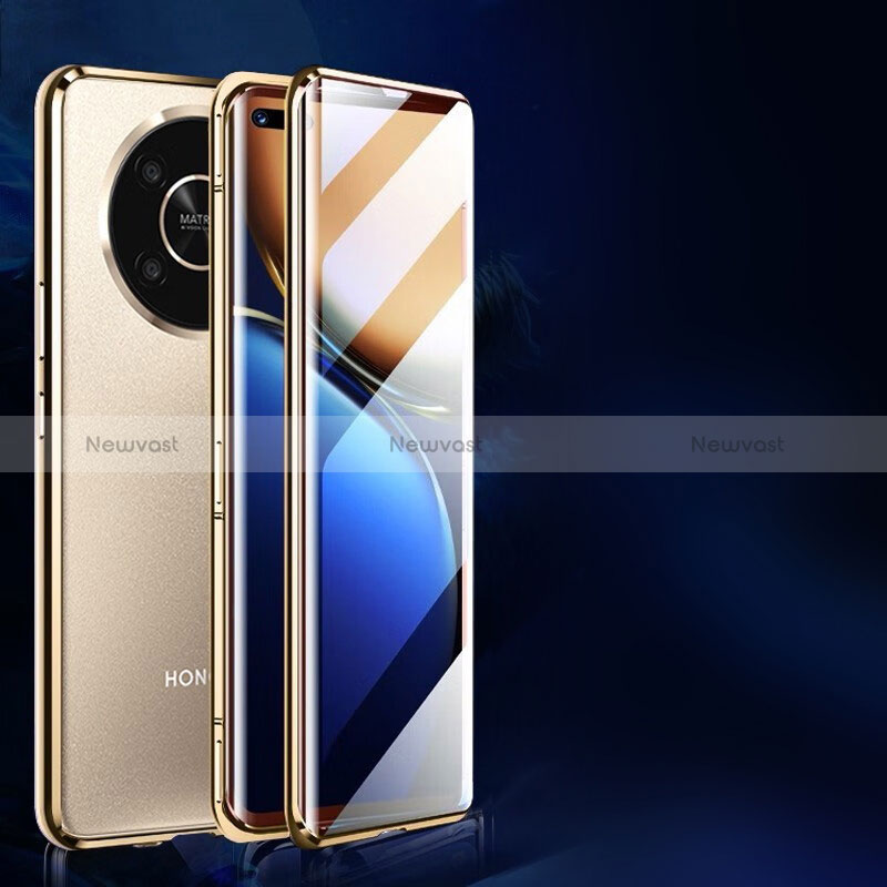 Luxury Aluminum Metal Frame Mirror Cover Case 360 Degrees P02 for Huawei Honor Magic4 Lite 5G Gold