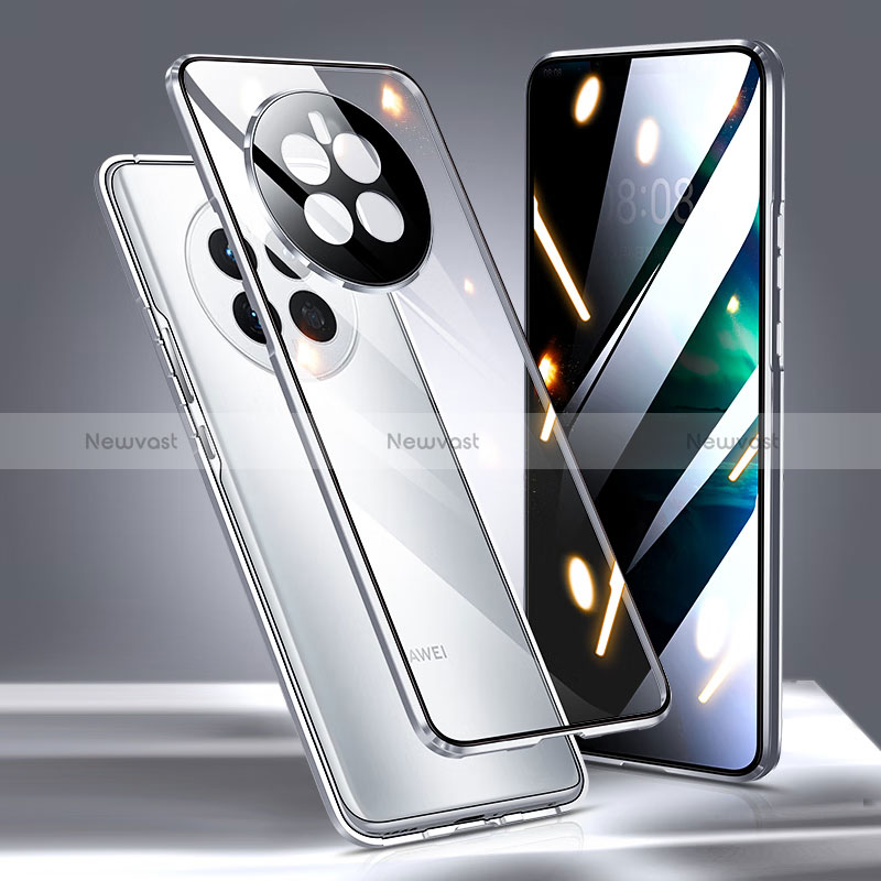 Luxury Aluminum Metal Frame Mirror Cover Case 360 Degrees P02 for Huawei Mate 50 Silver