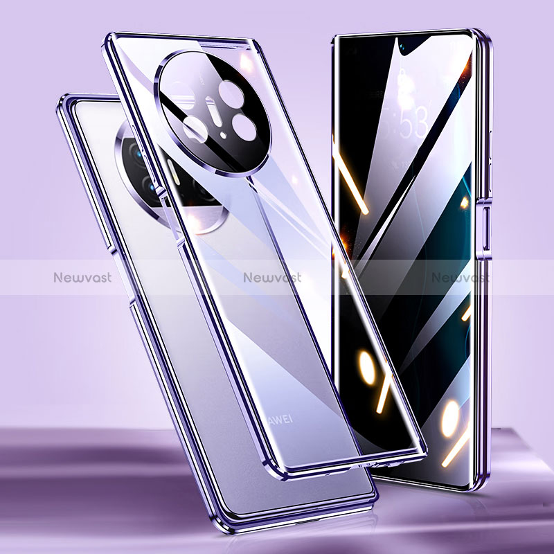 Luxury Aluminum Metal Frame Mirror Cover Case 360 Degrees P02 for Huawei Mate X5 Purple