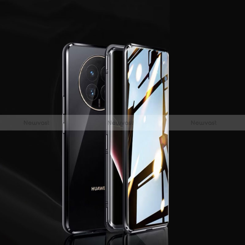 Luxury Aluminum Metal Frame Mirror Cover Case 360 Degrees P02 for Huawei Nova Y91 Black