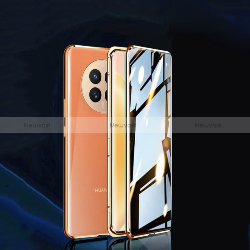 Luxury Aluminum Metal Frame Mirror Cover Case 360 Degrees P02 for Huawei Nova Y91 Gold