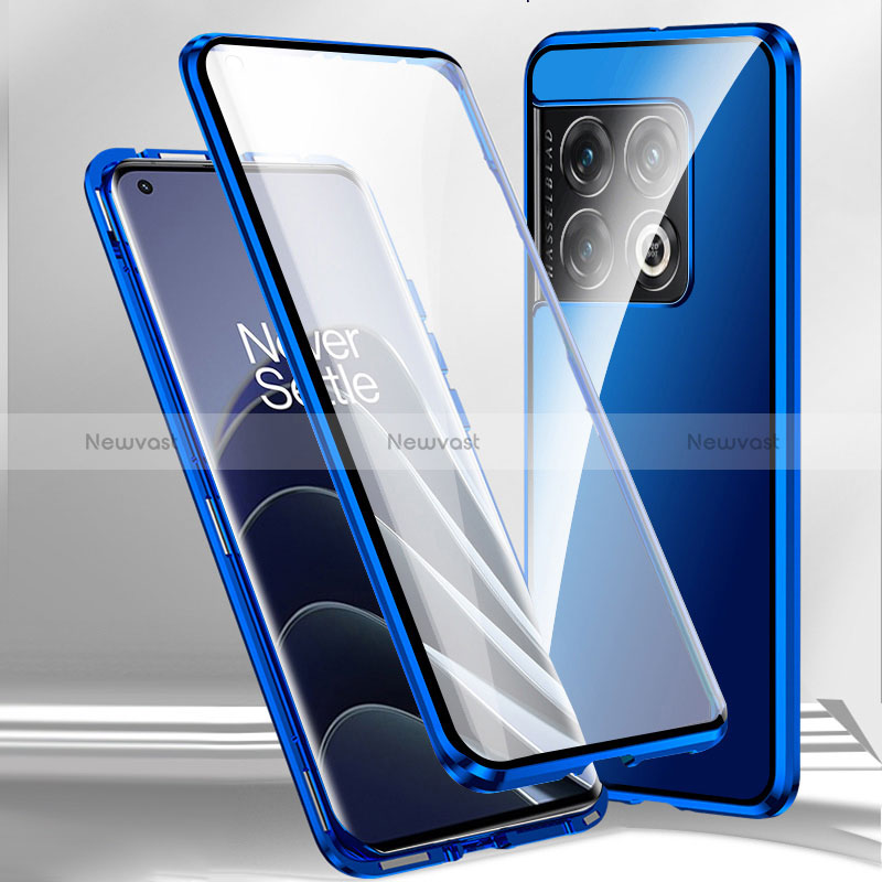 Luxury Aluminum Metal Frame Mirror Cover Case 360 Degrees P02 for OnePlus 11R 5G Blue