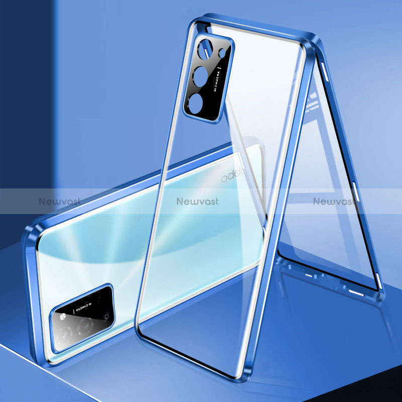 Luxury Aluminum Metal Frame Mirror Cover Case 360 Degrees P02 for Oppo A53s 5G