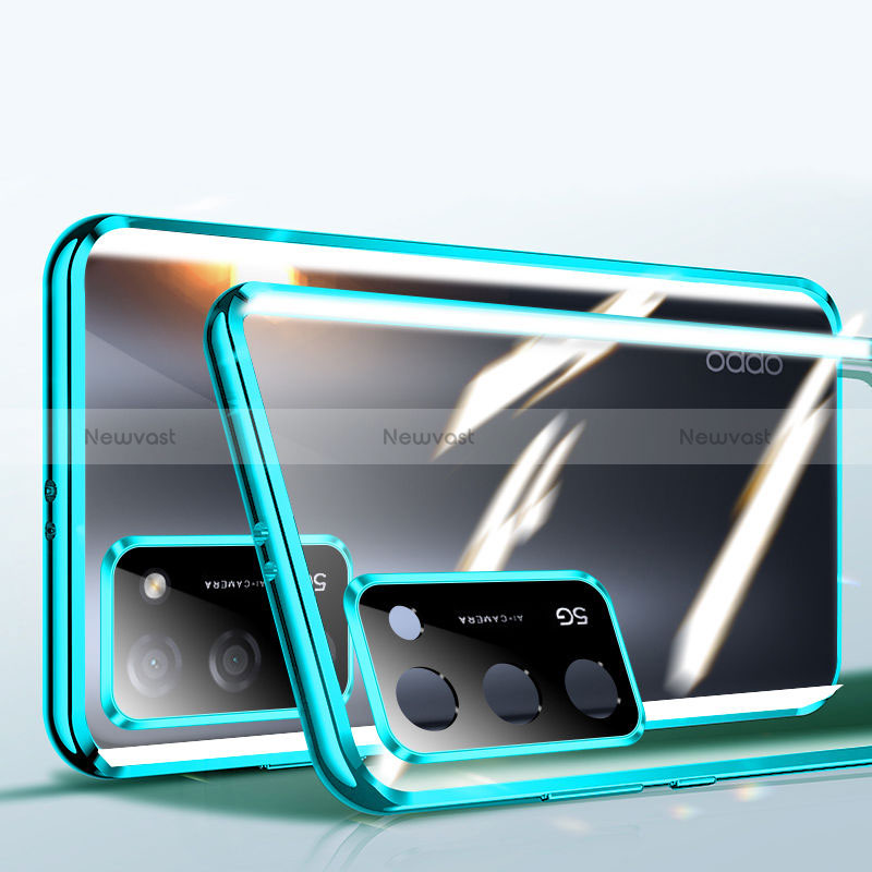 Luxury Aluminum Metal Frame Mirror Cover Case 360 Degrees P02 for Oppo A56 5G Green
