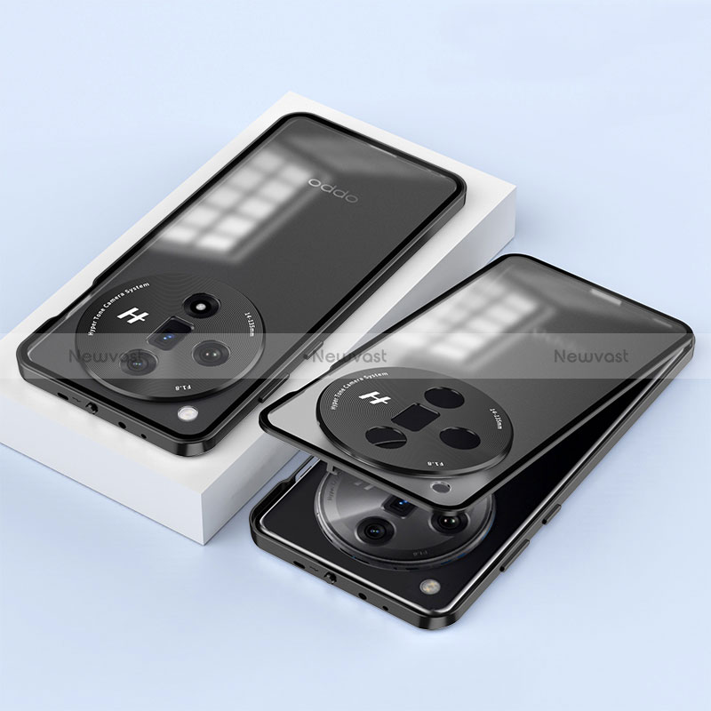 Luxury Aluminum Metal Frame Mirror Cover Case 360 Degrees P02 for Oppo Find X7 Ultra 5G Black
