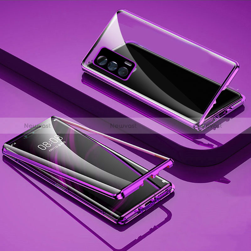 Luxury Aluminum Metal Frame Mirror Cover Case 360 Degrees P02 for Realme GT 5G Purple