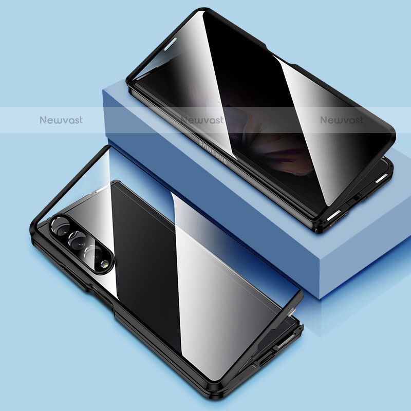 Luxury Aluminum Metal Frame Mirror Cover Case 360 Degrees P02 for Samsung Galaxy Z Fold3 5G Black