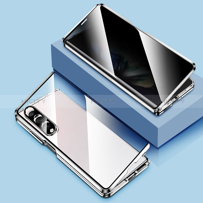 Luxury Aluminum Metal Frame Mirror Cover Case 360 Degrees P02 for Samsung Galaxy Z Fold4 5G Silver