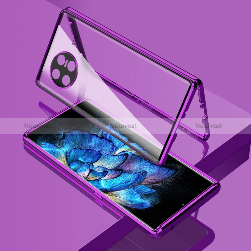 Luxury Aluminum Metal Frame Mirror Cover Case 360 Degrees P02 for Vivo X Note Purple