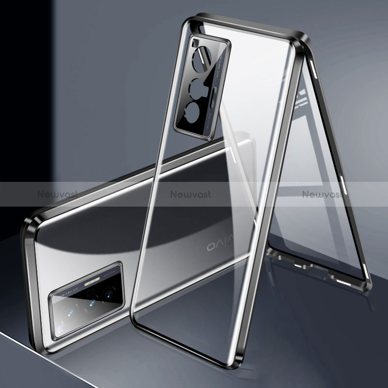 Luxury Aluminum Metal Frame Mirror Cover Case 360 Degrees P02 for Vivo X70 5G Black