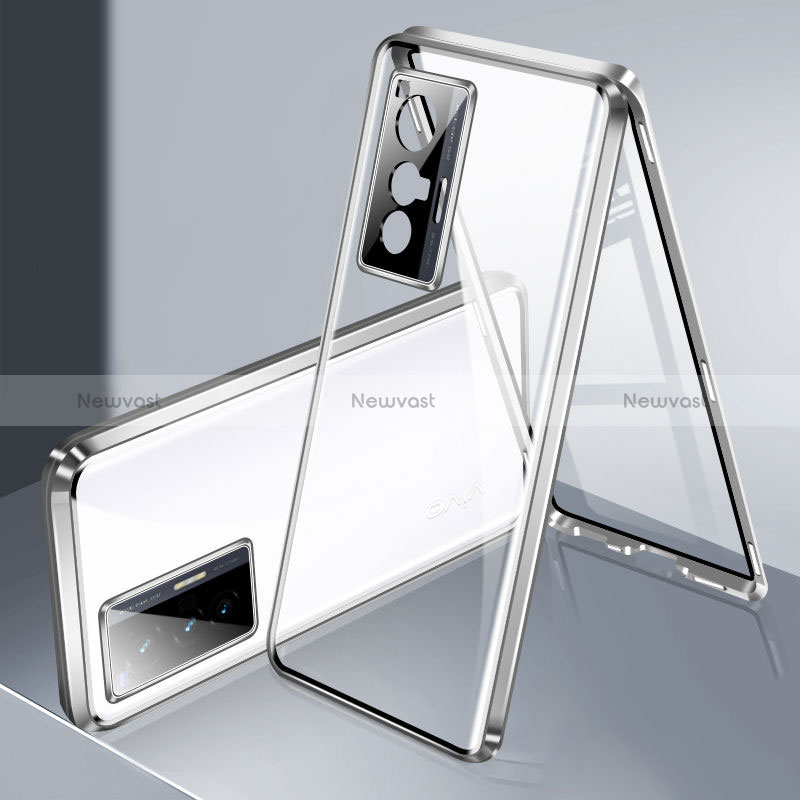 Luxury Aluminum Metal Frame Mirror Cover Case 360 Degrees P02 for Vivo X70 5G Silver