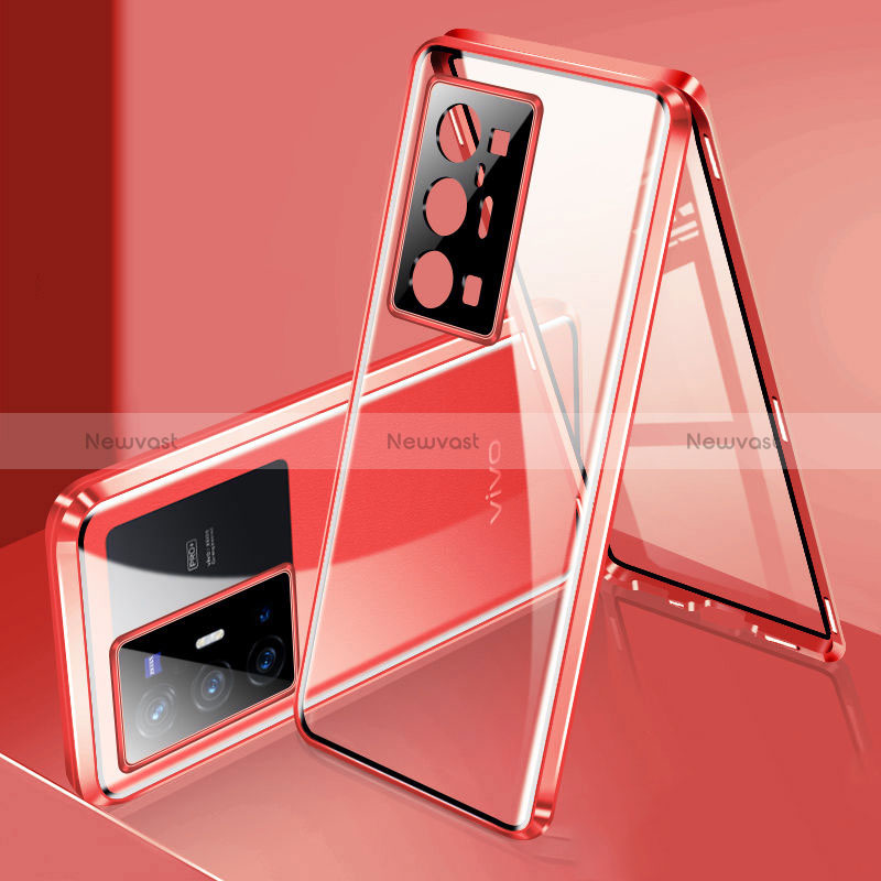 Luxury Aluminum Metal Frame Mirror Cover Case 360 Degrees P02 for Vivo X70 Pro+ Plus 5G Red