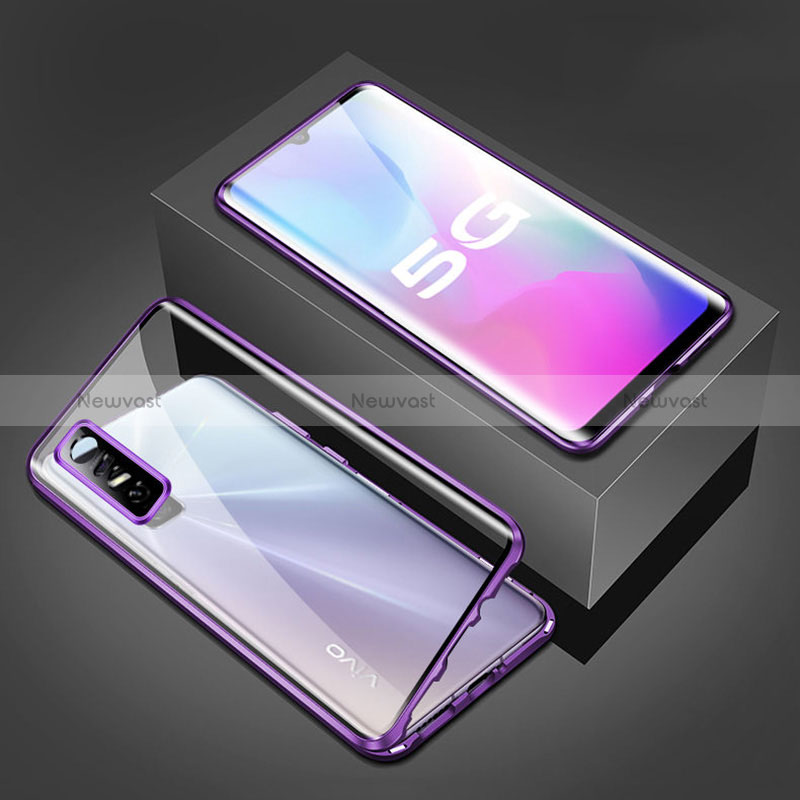 Luxury Aluminum Metal Frame Mirror Cover Case 360 Degrees P02 for Vivo Y73s 5G Purple