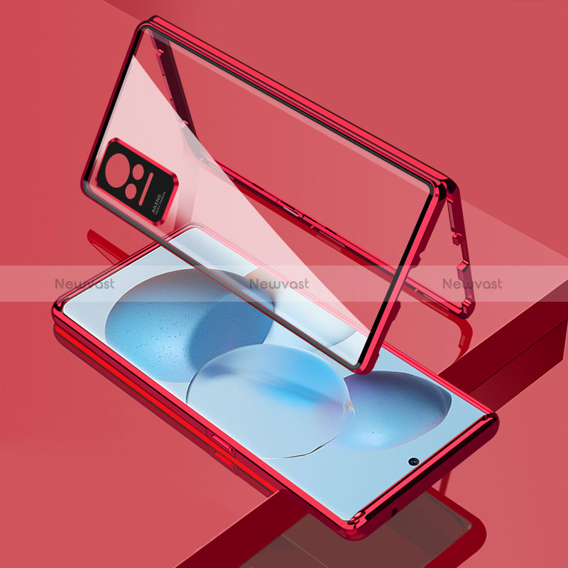 Luxury Aluminum Metal Frame Mirror Cover Case 360 Degrees P02 for Xiaomi Civi 5G Red