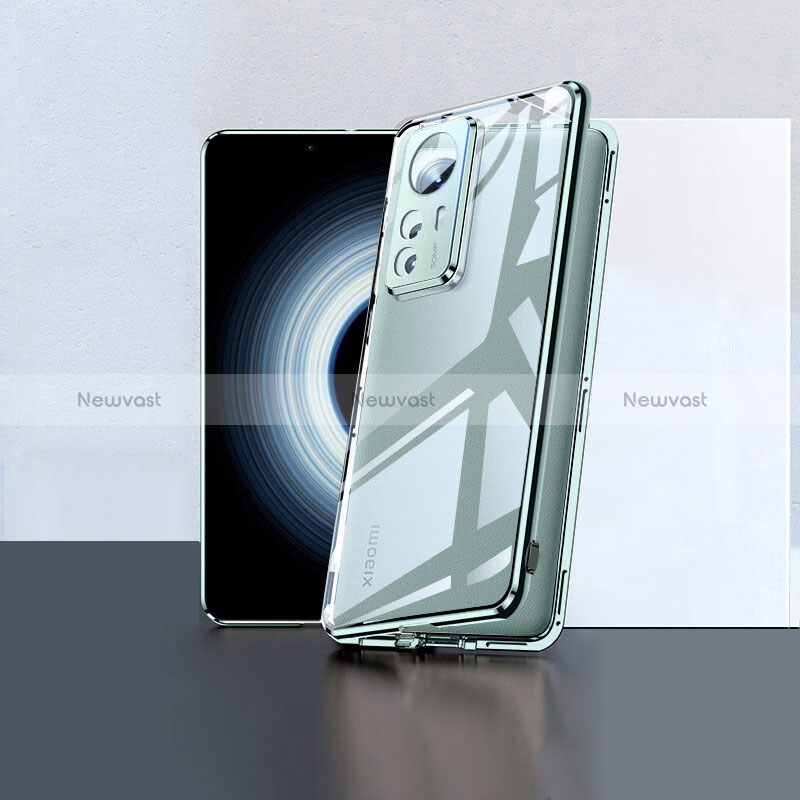 Luxury Aluminum Metal Frame Mirror Cover Case 360 Degrees P02 for Xiaomi Mi 12T 5G Green