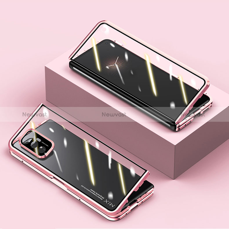 Luxury Aluminum Metal Frame Mirror Cover Case 360 Degrees P02 for Xiaomi Mix Fold 5G Rose Gold