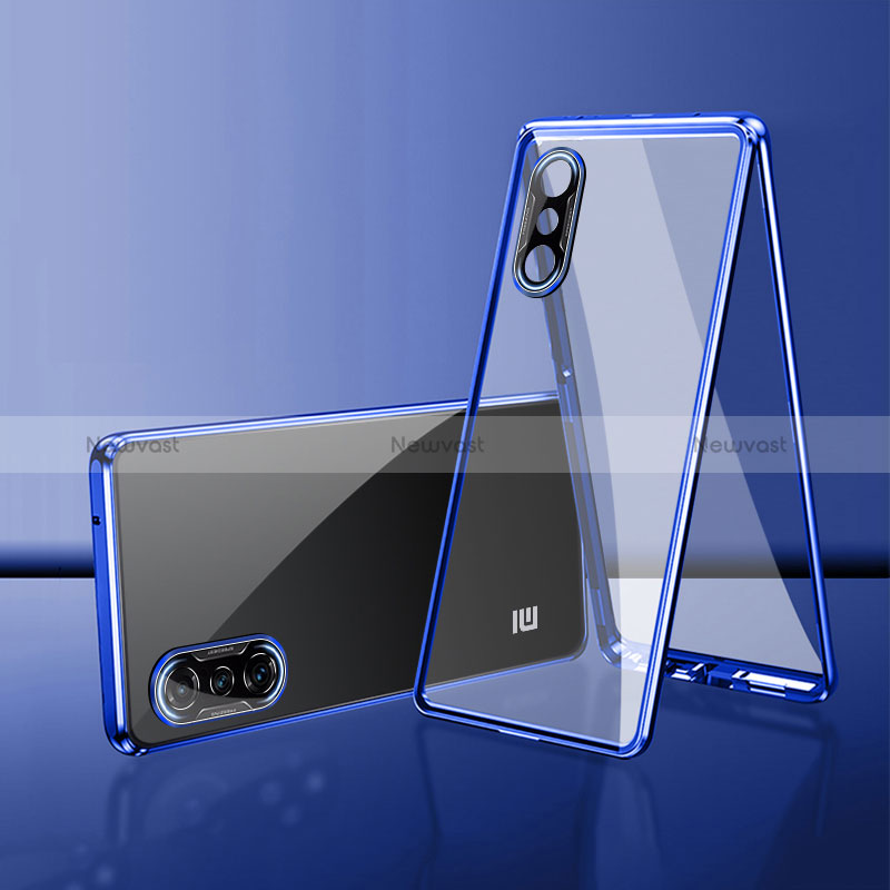 Luxury Aluminum Metal Frame Mirror Cover Case 360 Degrees P02 for Xiaomi Poco F3 GT 5G Blue
