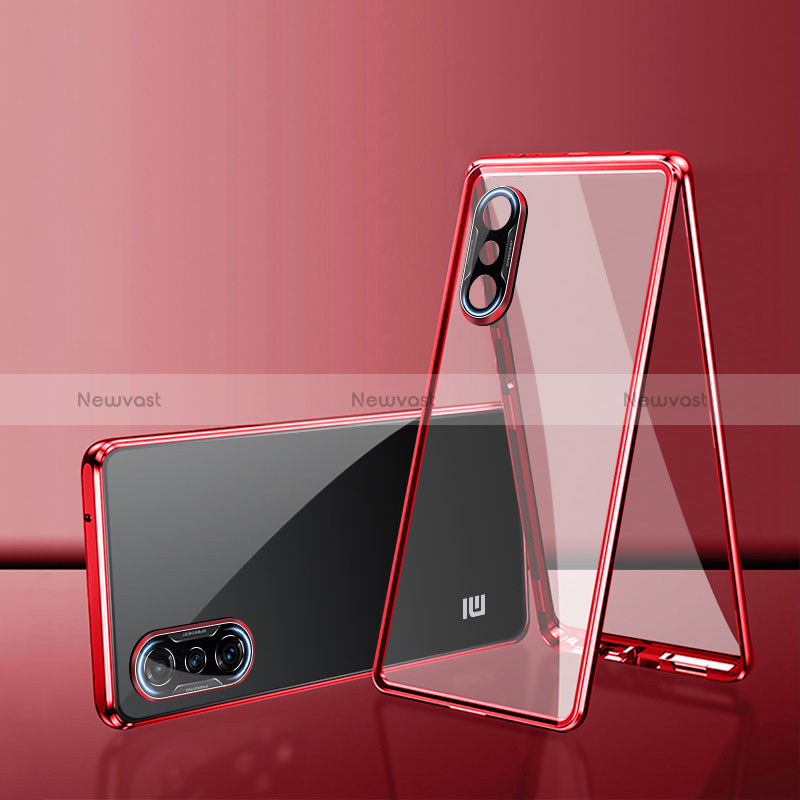 Luxury Aluminum Metal Frame Mirror Cover Case 360 Degrees P02 for Xiaomi Poco F3 GT 5G Red