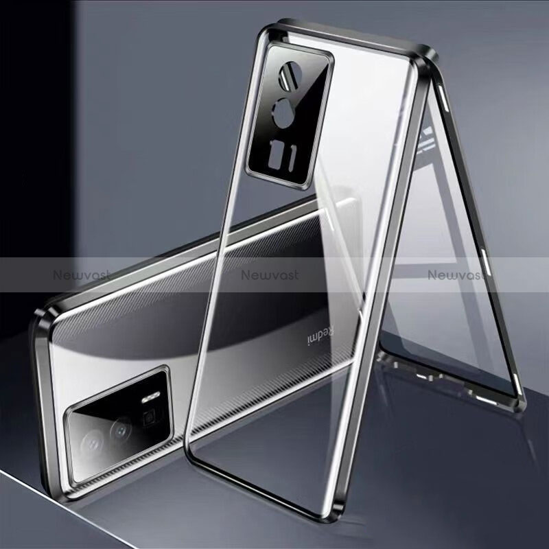 Luxury Aluminum Metal Frame Mirror Cover Case 360 Degrees P02 for Xiaomi Poco F5 Pro 5G Black