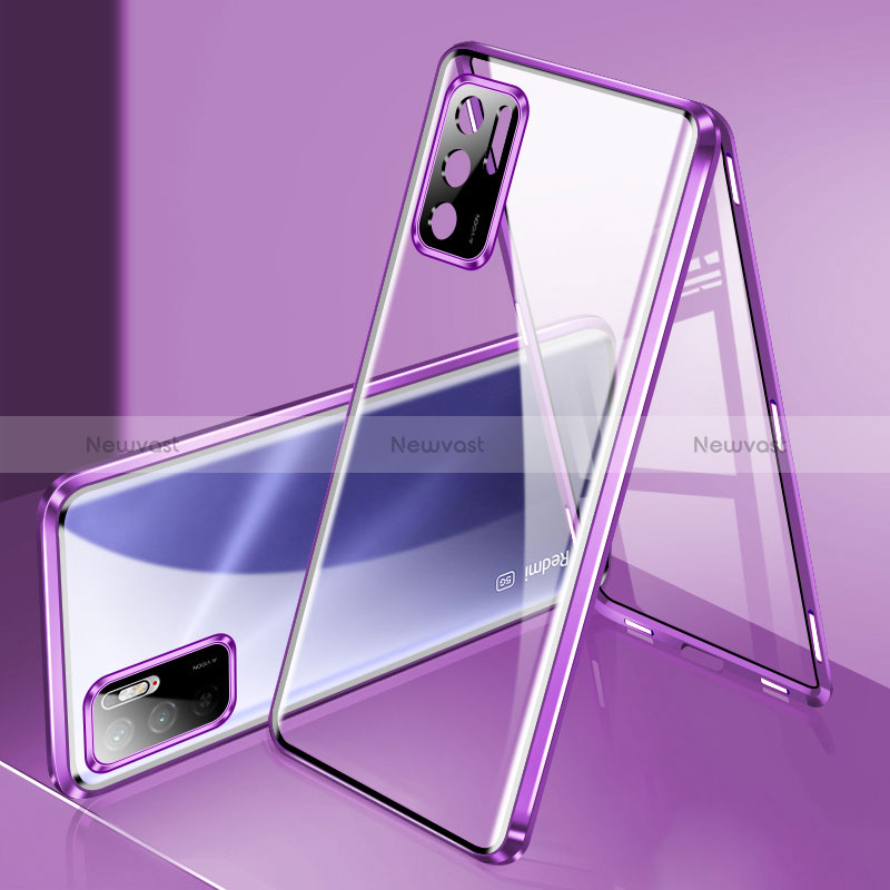 Luxury Aluminum Metal Frame Mirror Cover Case 360 Degrees P02 for Xiaomi POCO M3 Pro 5G Purple