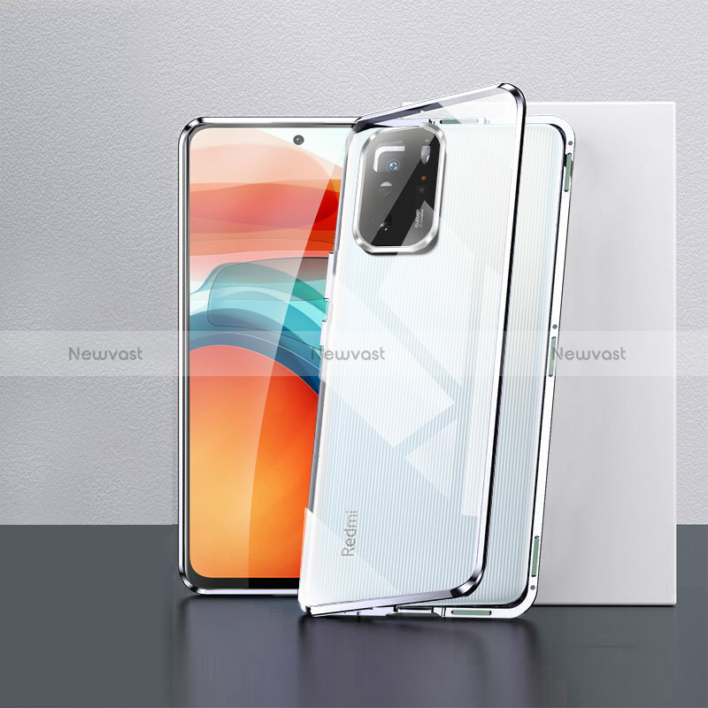 Luxury Aluminum Metal Frame Mirror Cover Case 360 Degrees P02 for Xiaomi Poco X3 GT 5G Silver