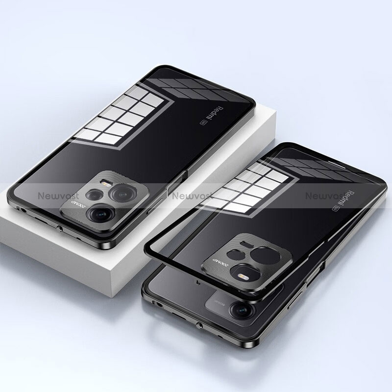 Luxury Aluminum Metal Frame Mirror Cover Case 360 Degrees P02 for Xiaomi Poco X5 5G Black