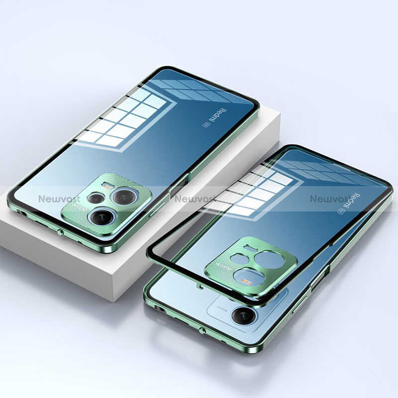 Luxury Aluminum Metal Frame Mirror Cover Case 360 Degrees P02 for Xiaomi Poco X5 5G Green