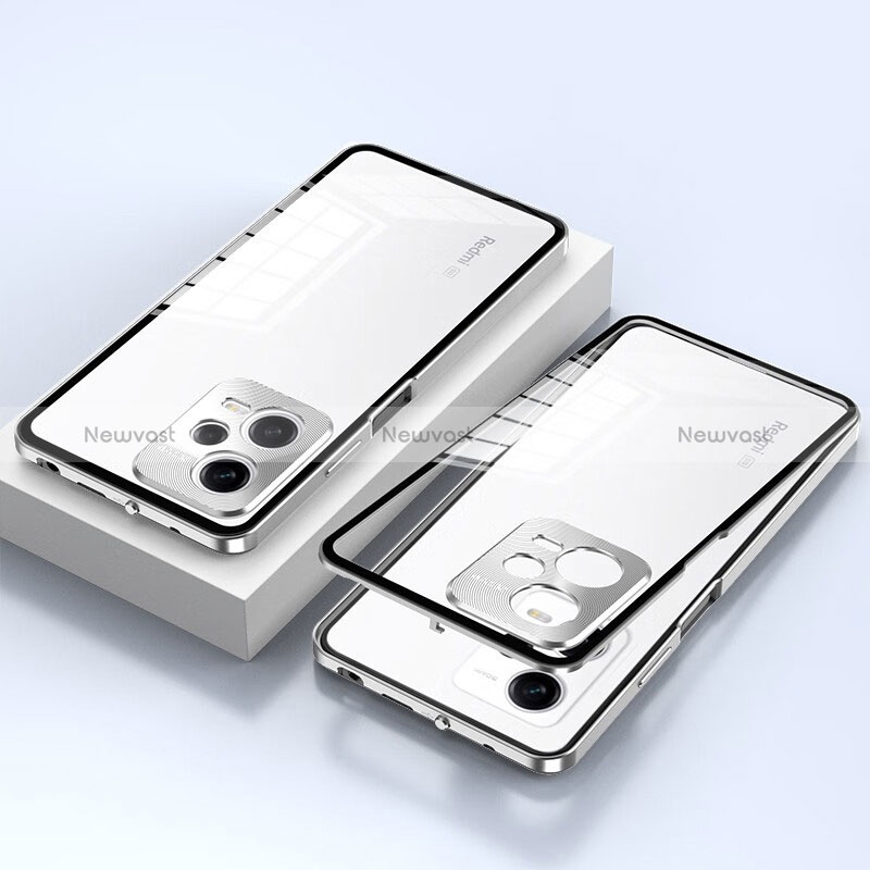 Luxury Aluminum Metal Frame Mirror Cover Case 360 Degrees P02 for Xiaomi Poco X5 5G Silver