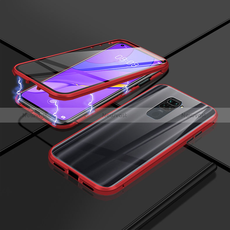 Luxury Aluminum Metal Frame Mirror Cover Case 360 Degrees P02 for Xiaomi Redmi 10X Pro 5G Red