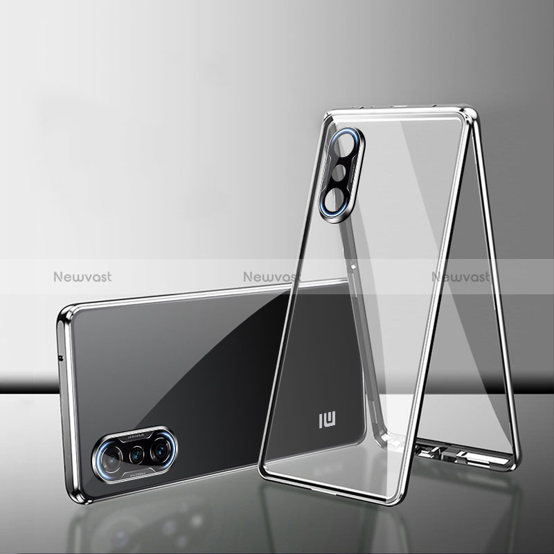 Luxury Aluminum Metal Frame Mirror Cover Case 360 Degrees P02 for Xiaomi Redmi K40 Gaming 5G Silver