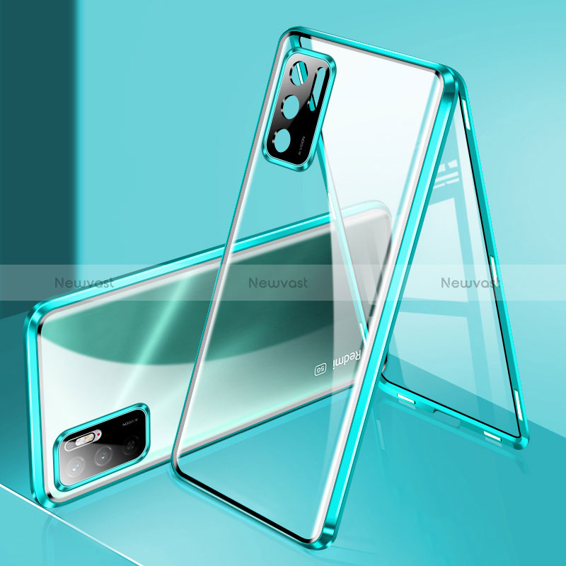 Luxury Aluminum Metal Frame Mirror Cover Case 360 Degrees P02 for Xiaomi Redmi Note 10 5G Green