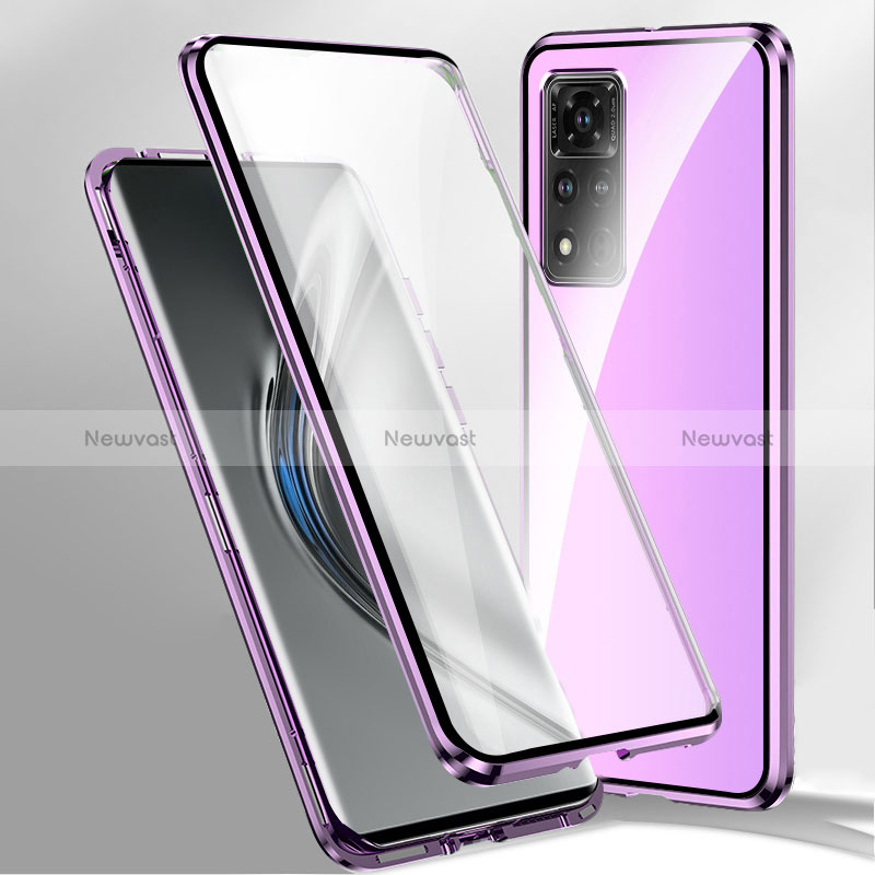 Luxury Aluminum Metal Frame Mirror Cover Case 360 Degrees P02 for Xiaomi Redmi Note 11 Pro+ Plus 5G Purple