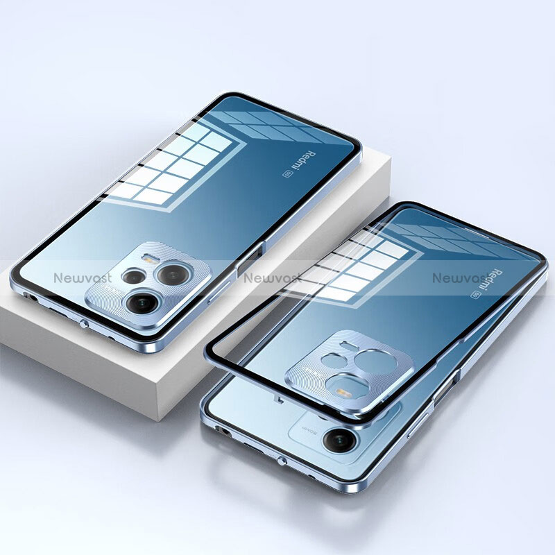 Luxury Aluminum Metal Frame Mirror Cover Case 360 Degrees P02 for Xiaomi Redmi Note 12 5G Blue