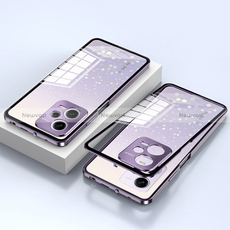 Luxury Aluminum Metal Frame Mirror Cover Case 360 Degrees P02 for Xiaomi Redmi Note 12 5G Purple