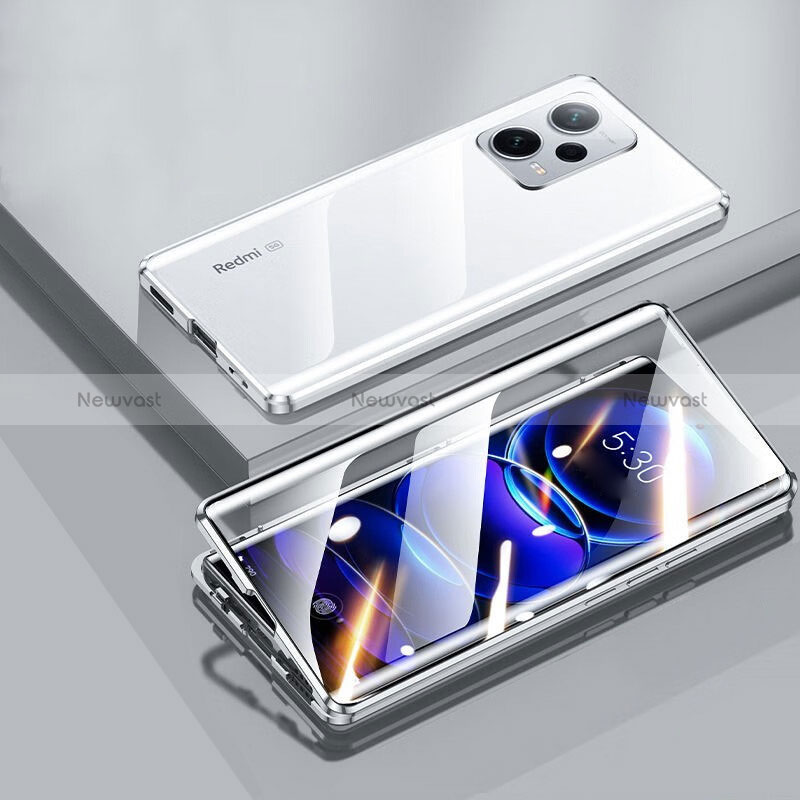 Luxury Aluminum Metal Frame Mirror Cover Case 360 Degrees P02 for Xiaomi Redmi Note 12 Explorer Silver