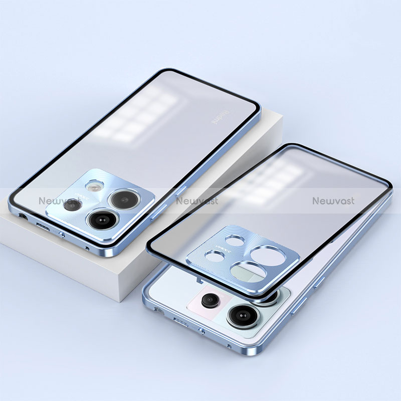 Luxury Aluminum Metal Frame Mirror Cover Case 360 Degrees P02 for Xiaomi Redmi Note 13 Pro 5G Blue