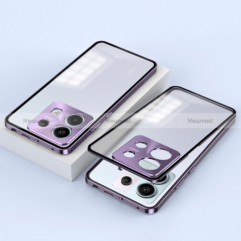 Luxury Aluminum Metal Frame Mirror Cover Case 360 Degrees P02 for Xiaomi Redmi Note 13 Pro 5G Purple