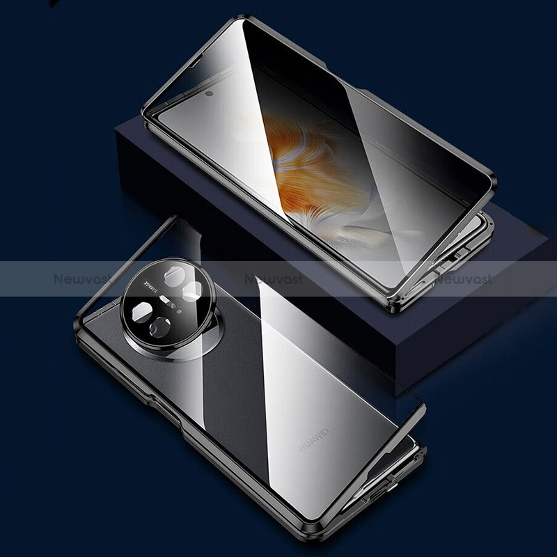 Luxury Aluminum Metal Frame Mirror Cover Case 360 Degrees P03 for Huawei Mate X3 Black